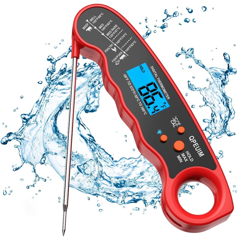QPEUIM Meat Thermometer Digital Instant Read Waterproof Food Thermometer with Backlight & Calibration for Grill and Cooking, Turkey, Valentines Day Gifts for Men Women by - Image 1